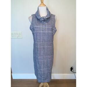 J. McLaughlin Blue White Houndstooth Dress Sleeveless Knit Size XL